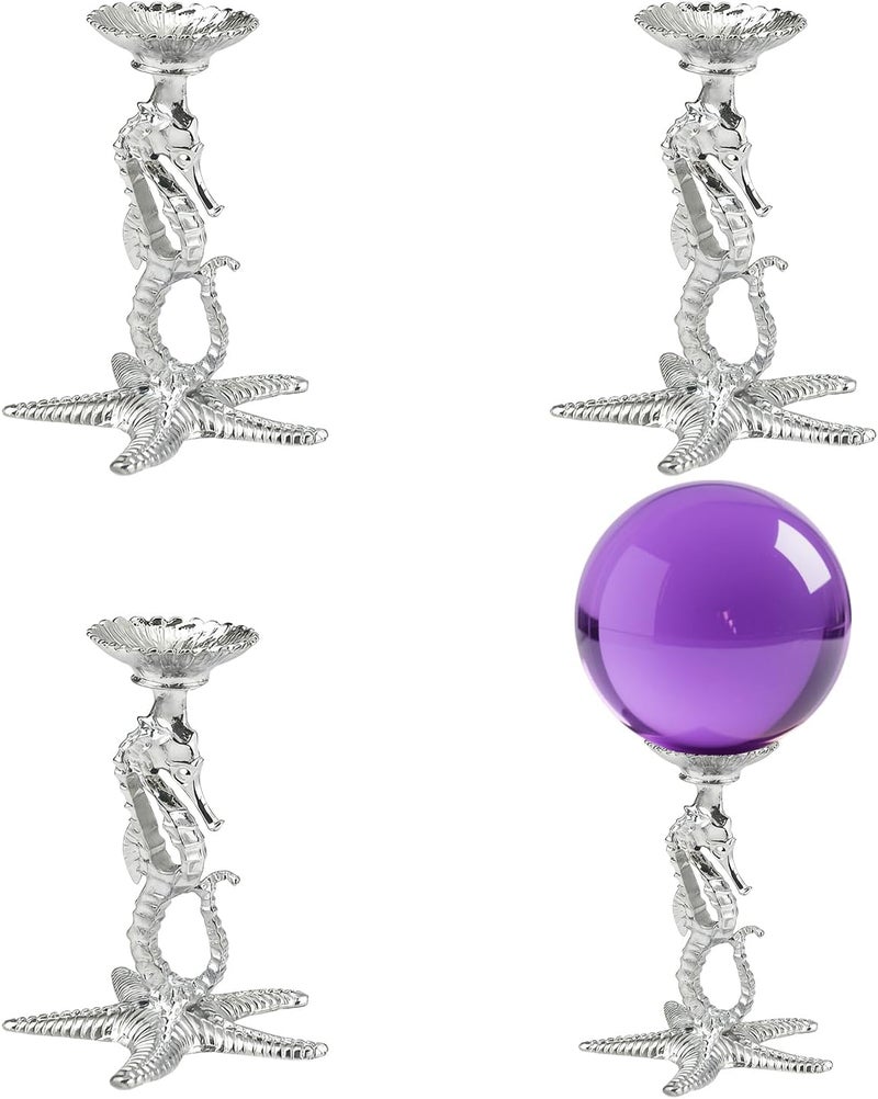 GeryVtee 4 PCS Metal Crystal Ball Stand Sphere Display Stand Crystal Holder Balls Ornament Rack Holder Metal Base Starfish Shape (Silver) - Image 1